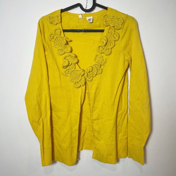 Anthropologie Moth Yellow Cardigan Sweater S Long Sleeve Knit Button Embroidered - Picture 1 of 8